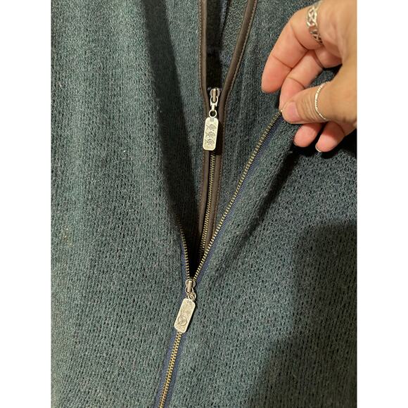 3 Stones Free People Knitted Cardigan Double Zippered Teal Womens Size Petite S - Picture 5 of 5